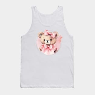 Cute Teddy Bear Baby Girl With A Pink Bowtie Tank Top